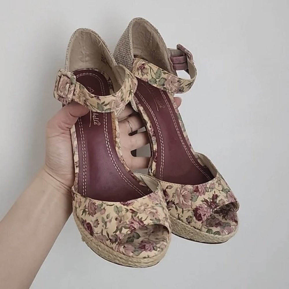 Anne Michelle Pink Viral Platform Peep Toe Wedge High Heels Pumps Cottage Core